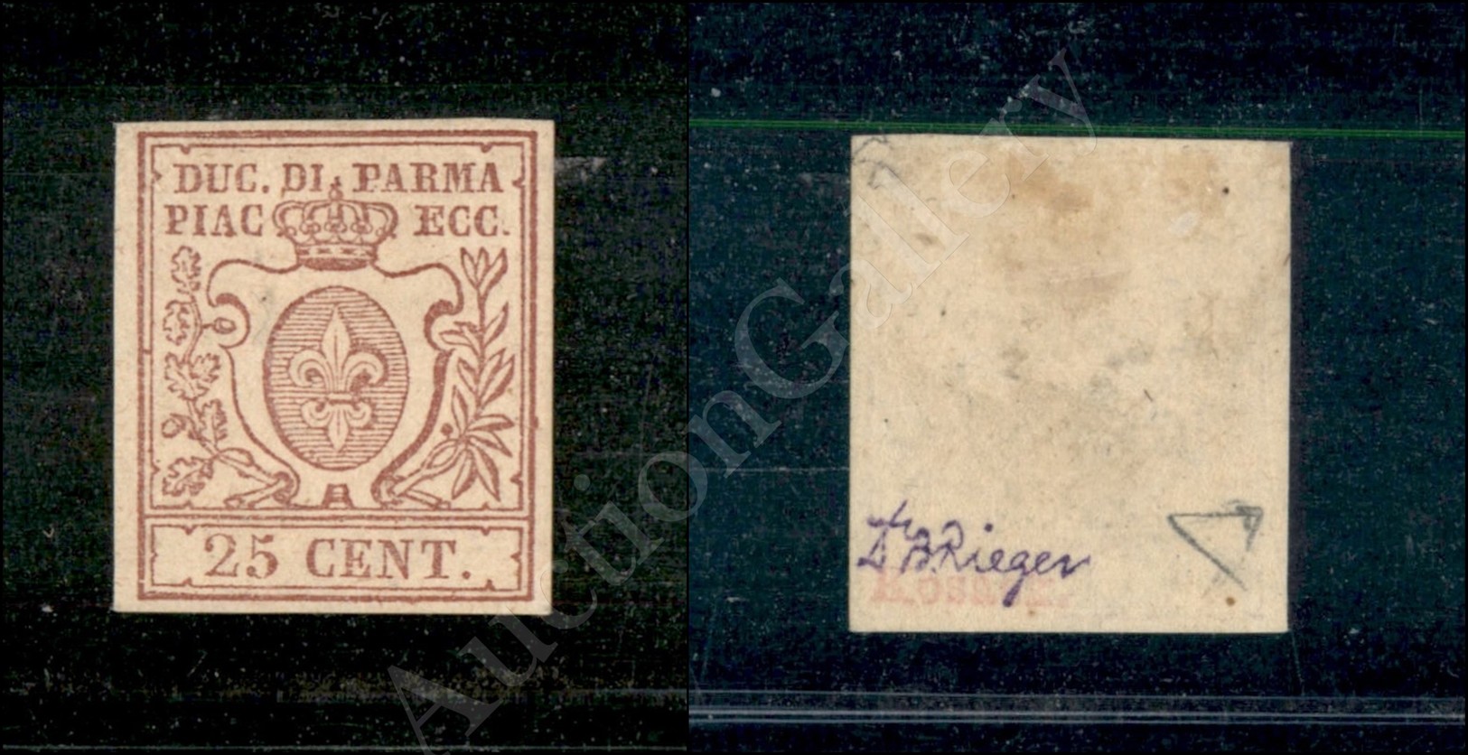 1857 - 25 Cent Bruno Lilla (10) - Molto Bello - Diena + Cert. AG (1.400) - Sonstige & Ohne Zuordnung