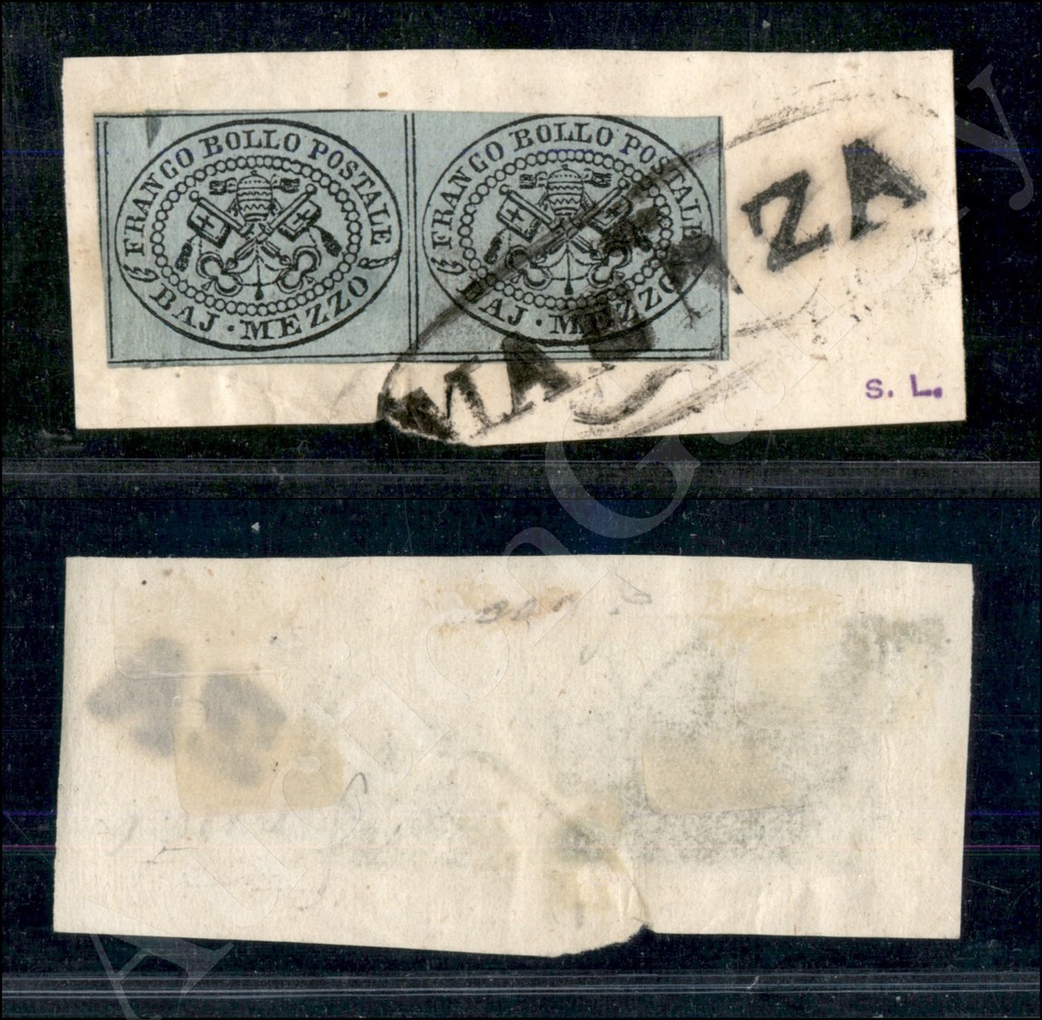 1852 - Maenza (pt. R3) - Coppia Del Mezzo Baj Grigio Azzurro (1a) Su Frammento - Otros & Sin Clasificación