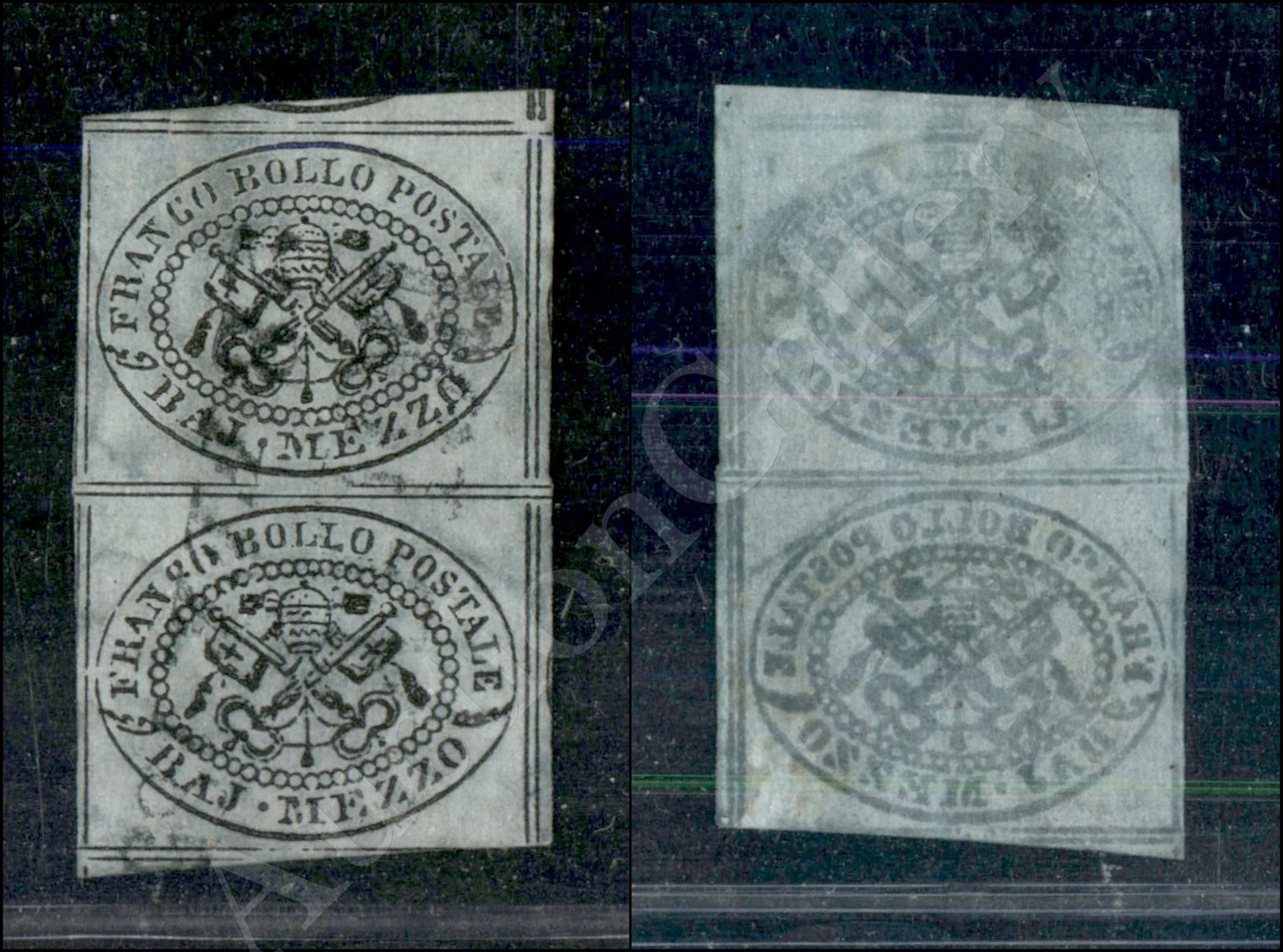 1852 - Coppia Del Mezzo Baj Grigio Azzurro (1a) - Stampa Con Inchiostro Oleoso - Grandi Margini Con Parti Dei Vicini - B - Andere & Zonder Classificatie