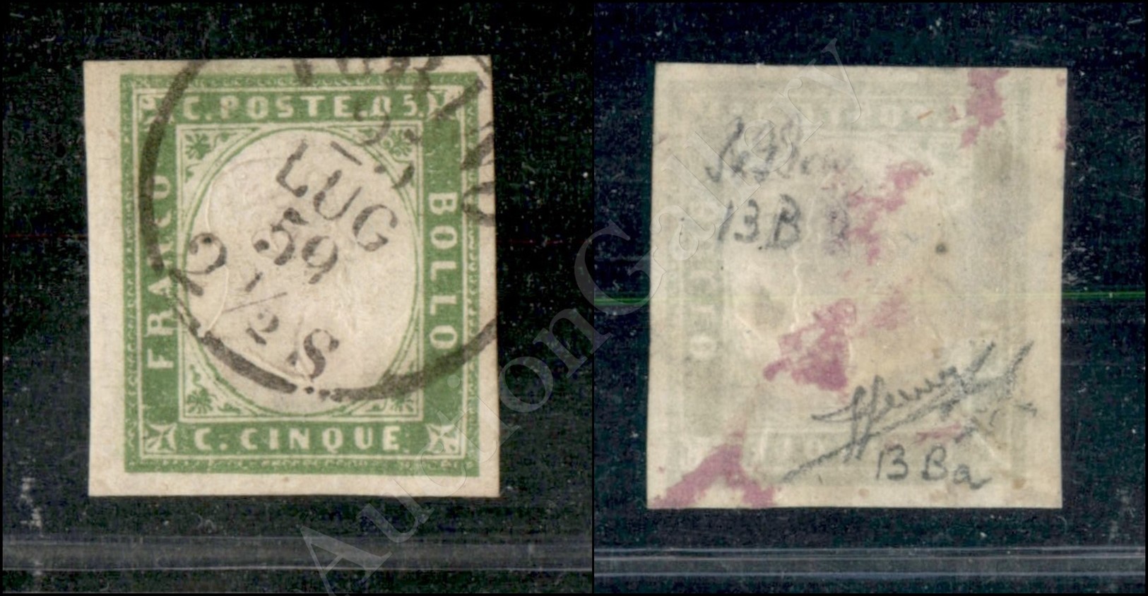 1858 - 5 Cent Verde Giallo (13Ba) - Ottimi Margini - Molto Bello - S.Sorani (400) - Autres & Non Classés