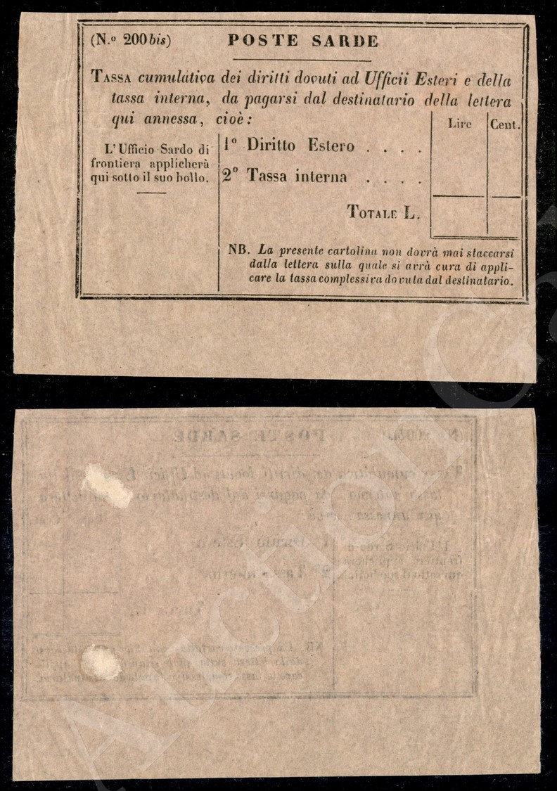 1859 - Talloncino Segnatasse (4a) Con Dicitura POSTE SARDE Corta (31 Mm.) - Senza Gomma (300) - Autres & Non Classés