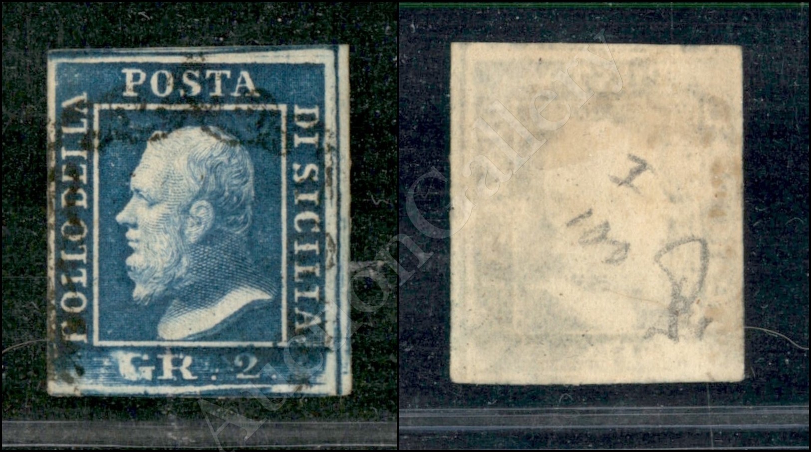1859 - 2 Grana Azzurro Vivo (6f - I Tavola - Pos.100) - Ottimi Margini - Molto Bello (500) - Autres & Non Classés