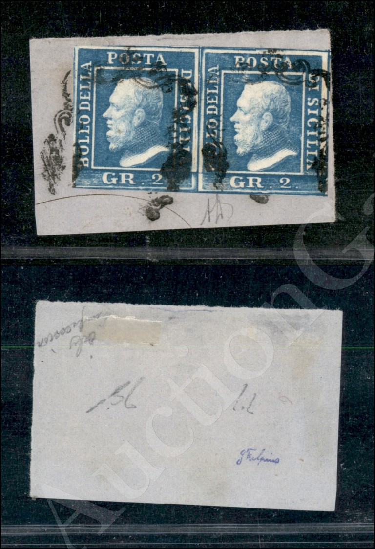 1859 - Coppia Del 2 Grana Azzurro Chiaro (8 - III Tavola - Pos. 67/68) Su Frammento - Ottimi Margini - Diena (650+) - Autres & Non Classés