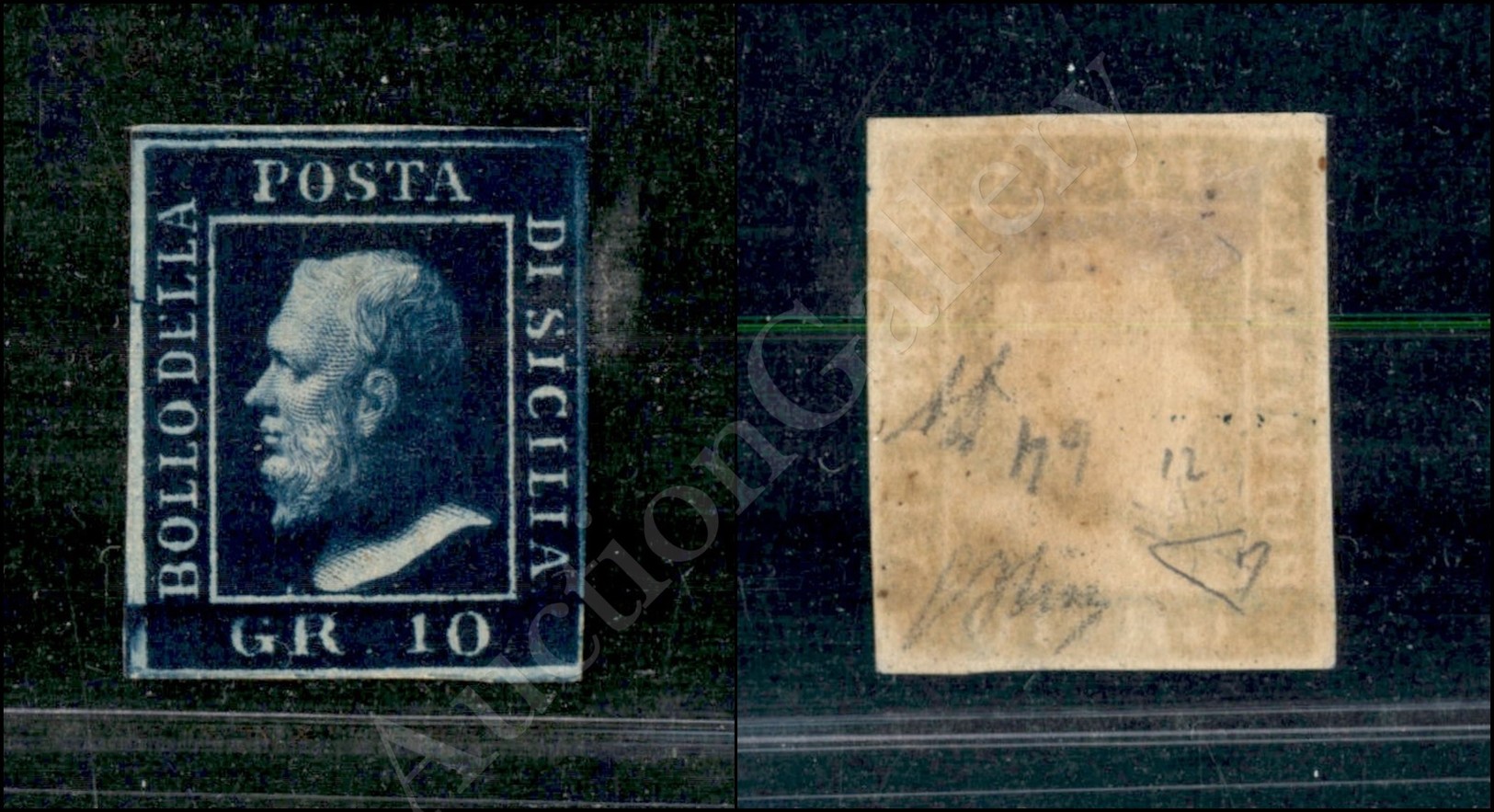 1859 - 10 Grana Azzurro Cupo (12) - Nuovo Con Gomma - Perfetto - Oliva + Diena (1.650) - Autres & Non Classés