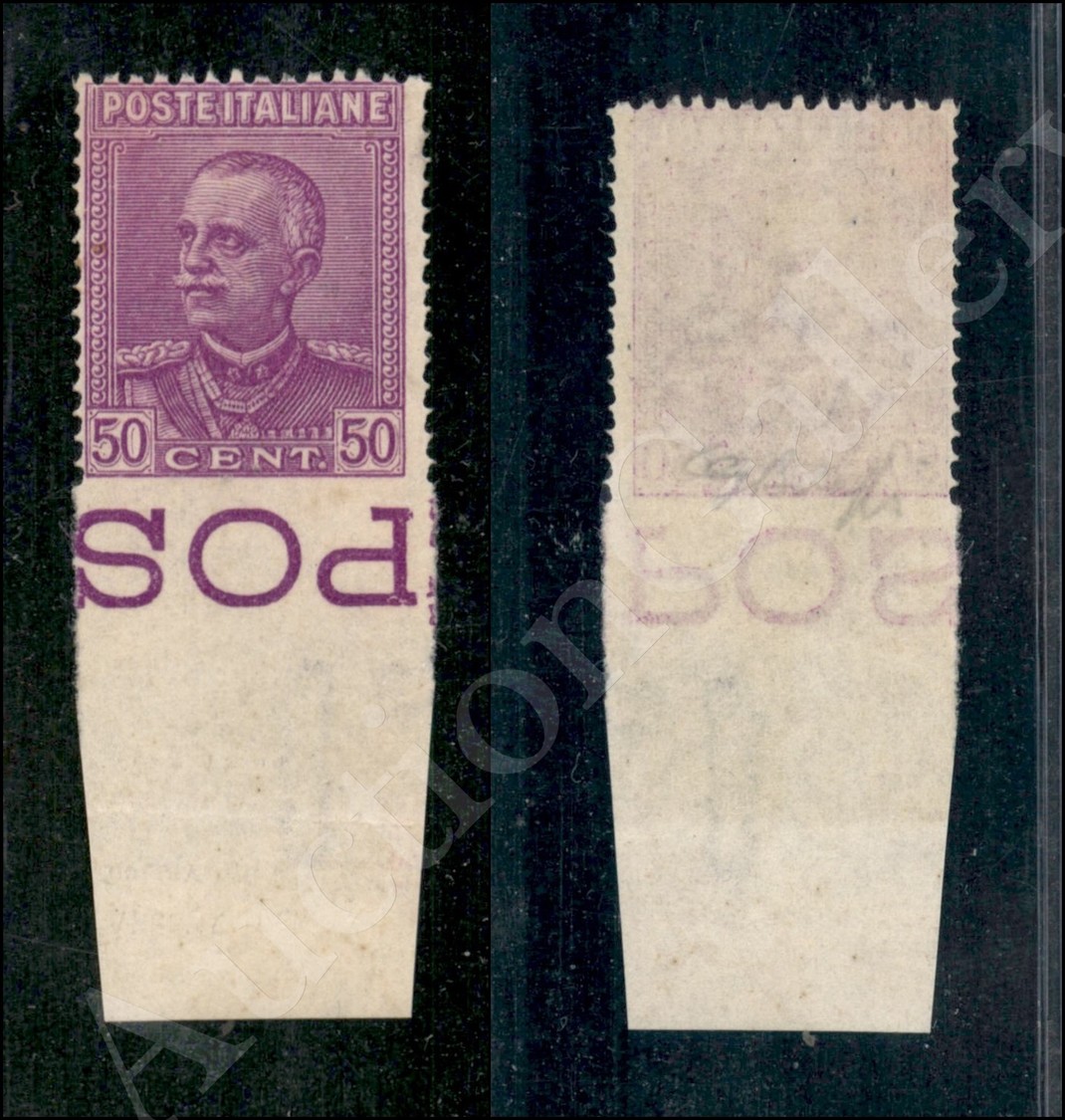 1928 - 50 Cent Parmeggiani (225ba) Non Dentellato In Basso (bordo Foglio) - Con Doppia Dentellatura (doppio Pettine) Neg - Autres & Non Classés