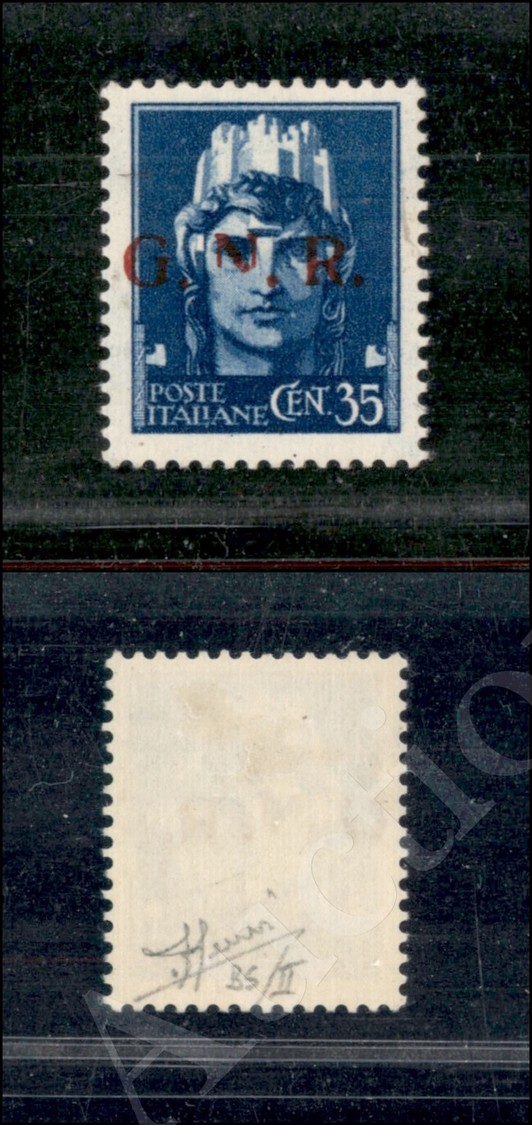 1943 - GNR Brescia - 35 Cent (476/II Varietà C) Con Punto Piccolo Dopo G + N Parziale - Nuovo Con Gomma - Sorani + Cert. - Lombardo-Vénétie
