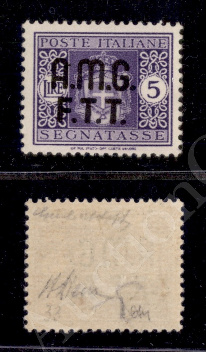 1947 - 5 Lire (4A - Segnatasse) Senza Filigrana - Ottimamente Centrato - Gomma Integra - Splendido - Cert. Bolaffi + Cer - Autres & Non Classés