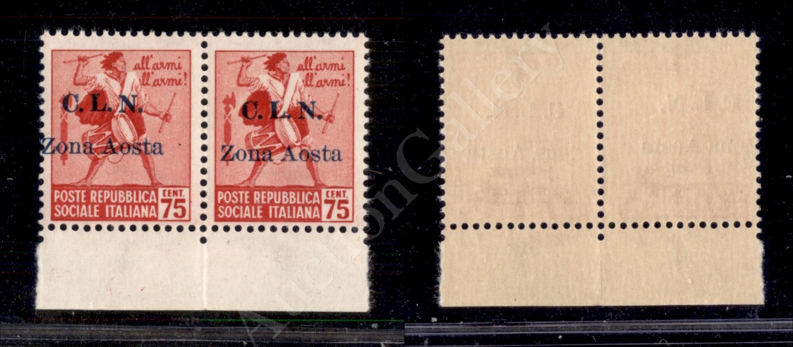 1944 - Coppia Del 75 Cent Tamburino (3) Con Soprastampe Disallineate (soprastampa A Sinistra Nel Pezzo Di Sinistra) - Bo - Autres & Non Classés