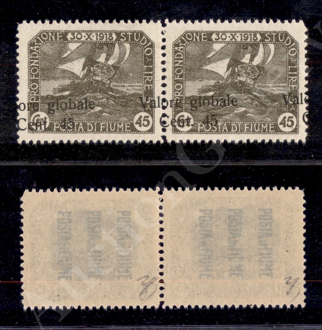 1919 - Coppia Del 45 Cent Su 45c. (92g) Con Soprastampa Spostata A Cavallo - Gomma Integra - Autres & Non Classés