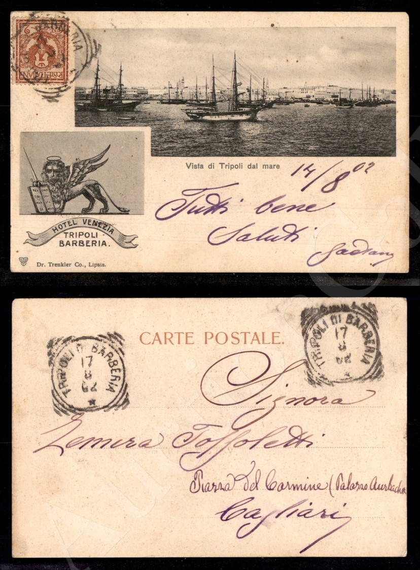 Tripoli Di Barberia - 2 Cent Floreale (69 Regno) Su Cartolina Per Cagliari Del 17.8.02 - Autres & Non Classés