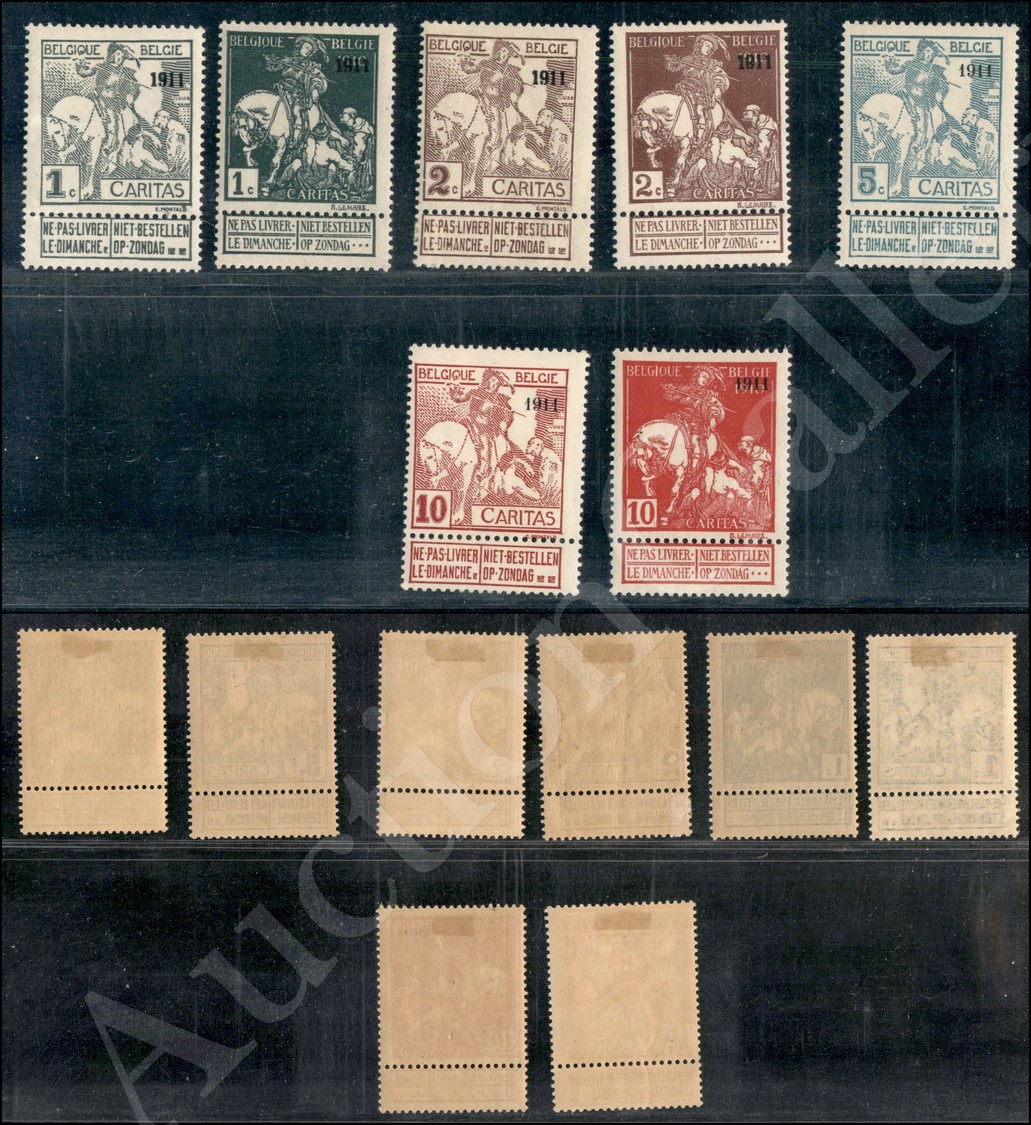 Belgio - 1911 - Pro Opere Antitubercolari (81II/88II) - Serie Completa Di 8 Valori Con Appendici (300) - Autres & Non Classés