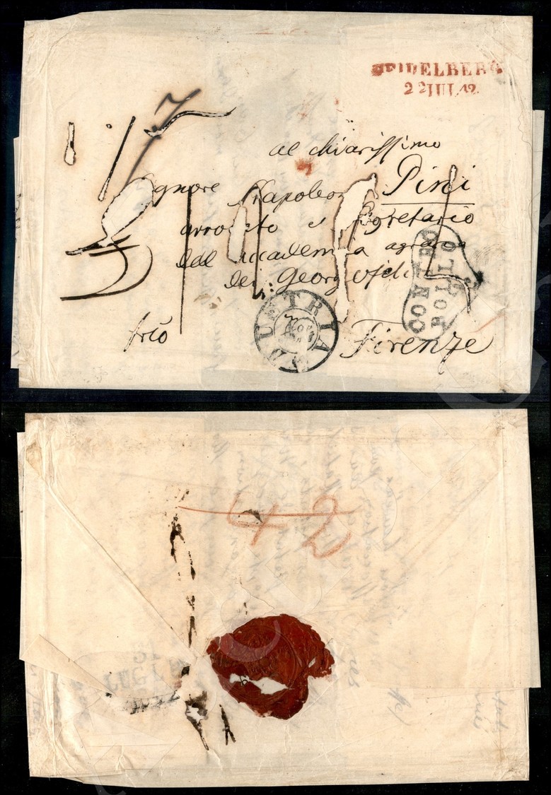 Lettera Da Heidelberg (rosso) A Firenze Del 22.7.42 - Impronta Austria N.4 (doppio Cerchio) + Controbollo (I Tipo) Nell' - Lombardo-Vénétie