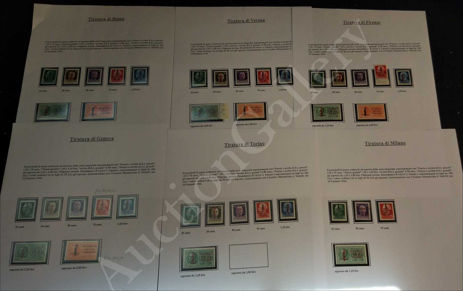 RSI - 1944 - Fascetti - Piccolo Insieme Delle Diverse Tirature - Interessante Per Lo Studio Del Settore - Autres & Non Classés