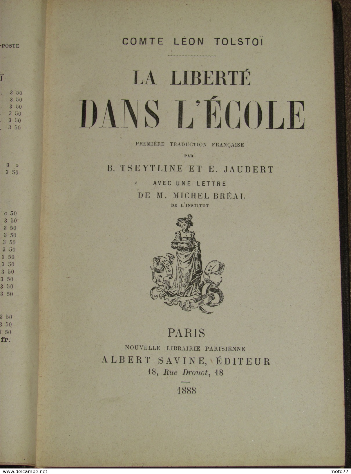 LIVRE / La Liberté Dans L'Ecole - Comte Léon Tolstoï - 1888 - 288 Pages - 1801-1900