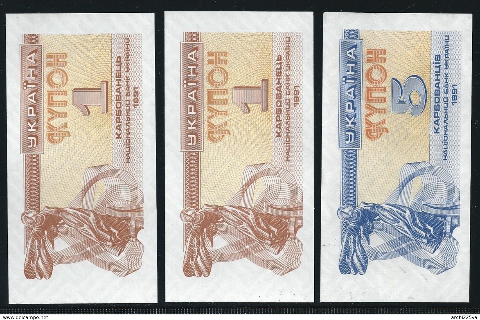 UCRAINA - 1991 - 3 Banconote Da 1 E 5 K. - FDS - Lotto N. 30 - Ucraina