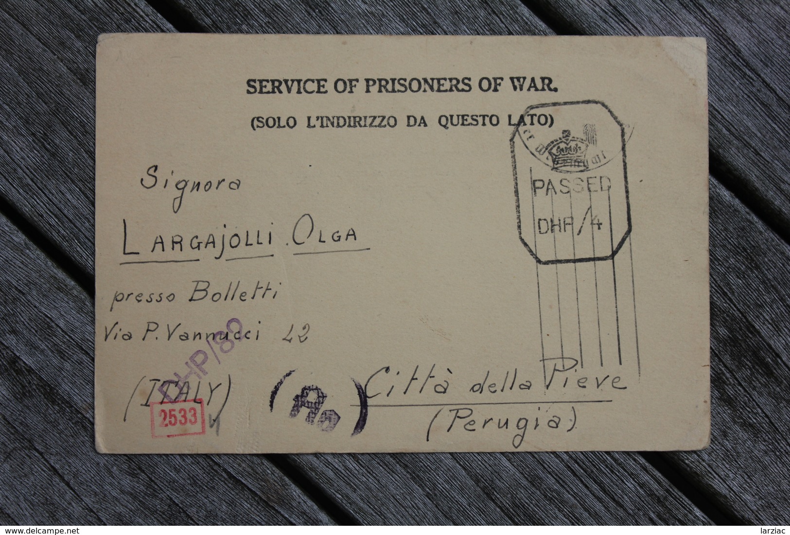 Carte Postale Service Of Prisoners Of War Bombay Pour Città Della Pieve 1943 - Other & Unclassified
