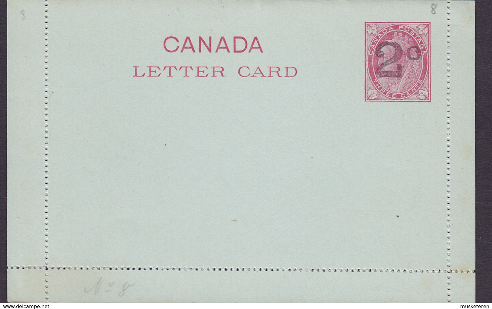 Canada Postal Stationery Ganzsache Entier 3c./2c. Victoria Lettercard Provisorium Unused - 1860-1899 Reinado De Victoria