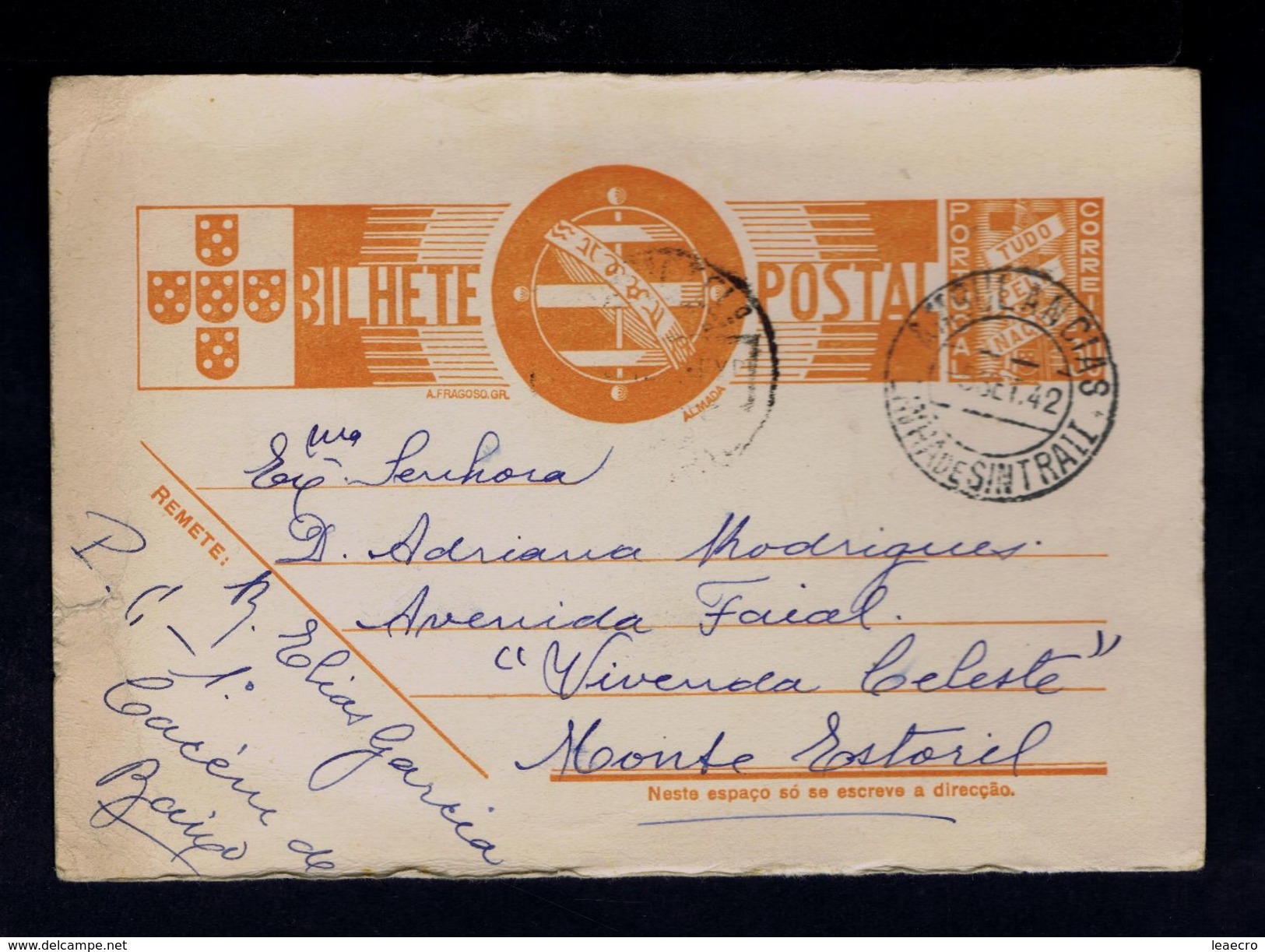 "LINHA DE SINTRA II" Pmk Portugal 1942 AMBULANCIAS Auto-ambulance Postal Stationery Gc2883 - Lettres & Documents