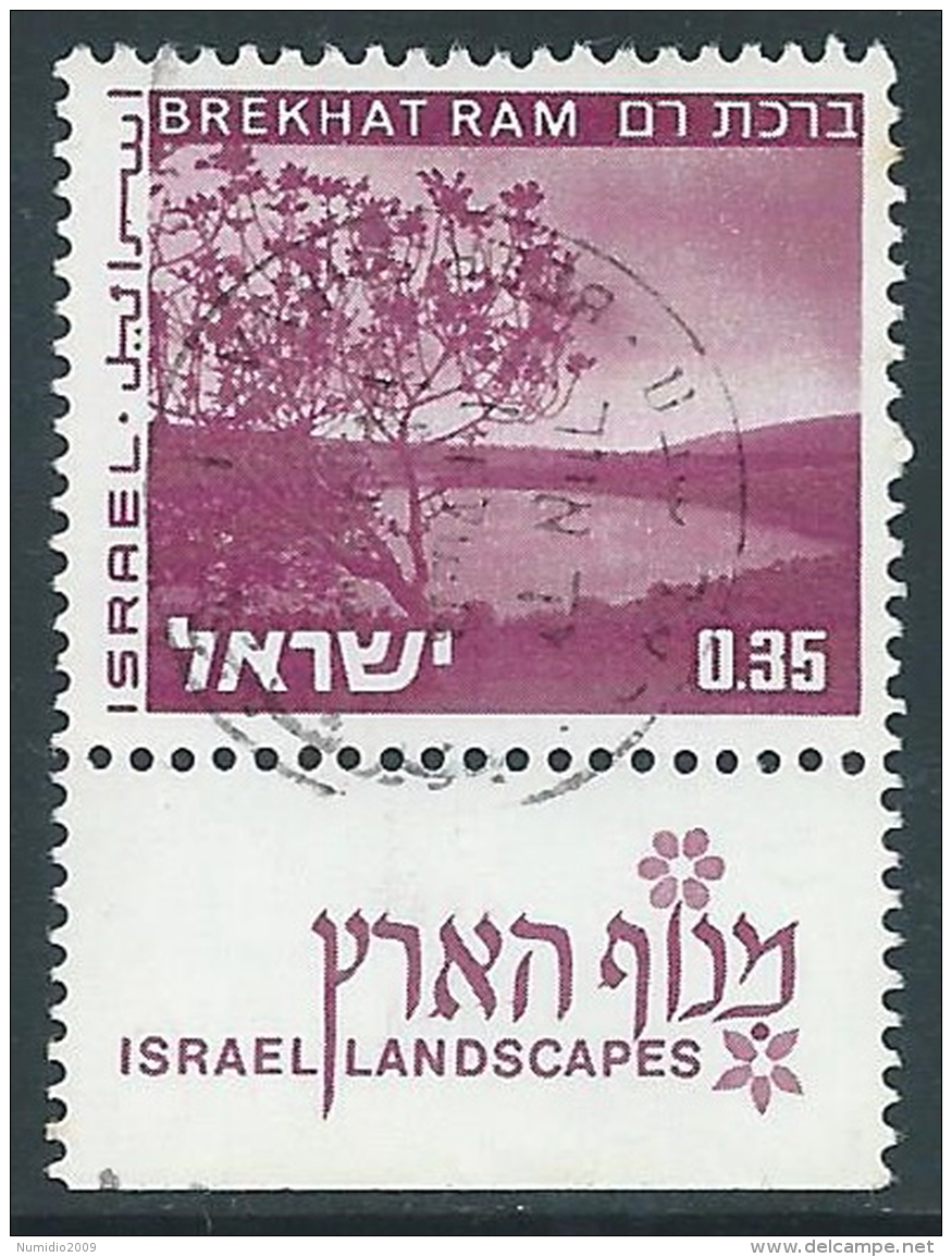 1971-74 ISRAELE USATO VEDUTE DI ISRAELE 35 A CON APPENDICE - T16-3 - Used Stamps (with Tabs)