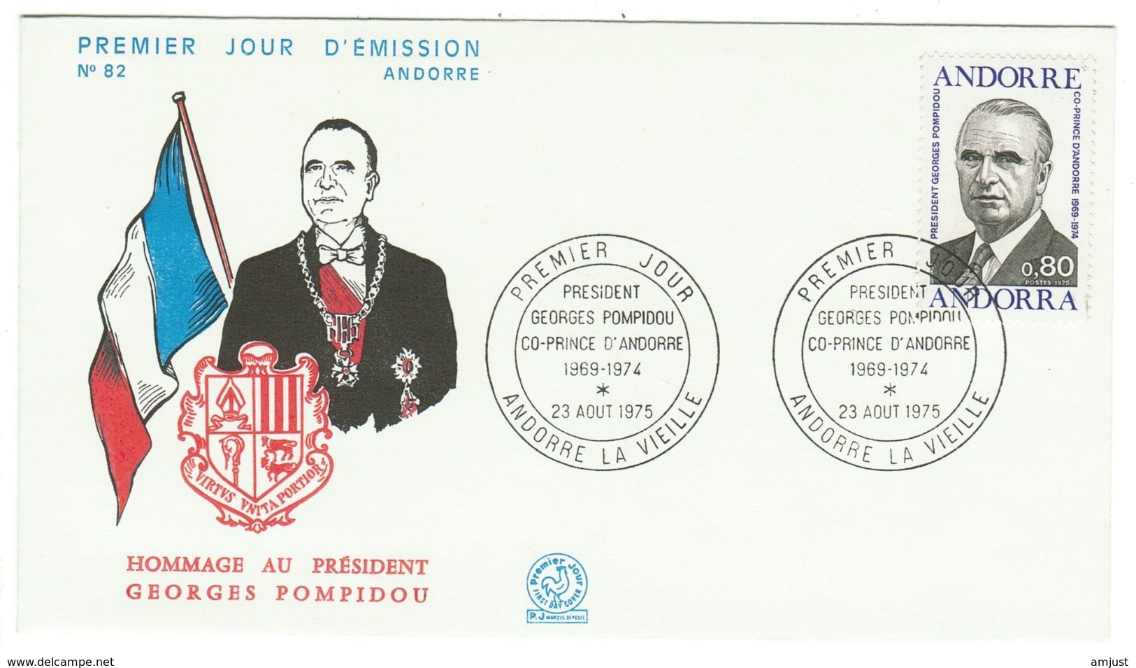 Andorre // FDC // 1975 // Hommage Georges Pompidou - FDC