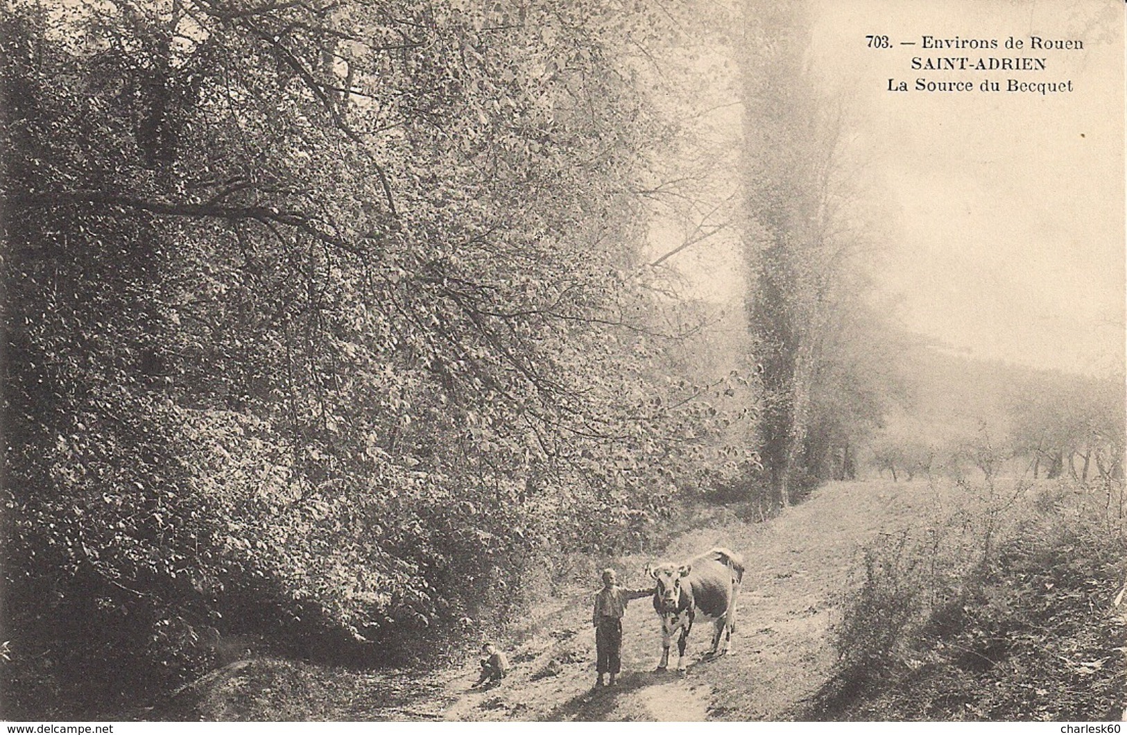 CPA Rouen Saint Adrien Animée La Source Du Becquet Vache - Rouen