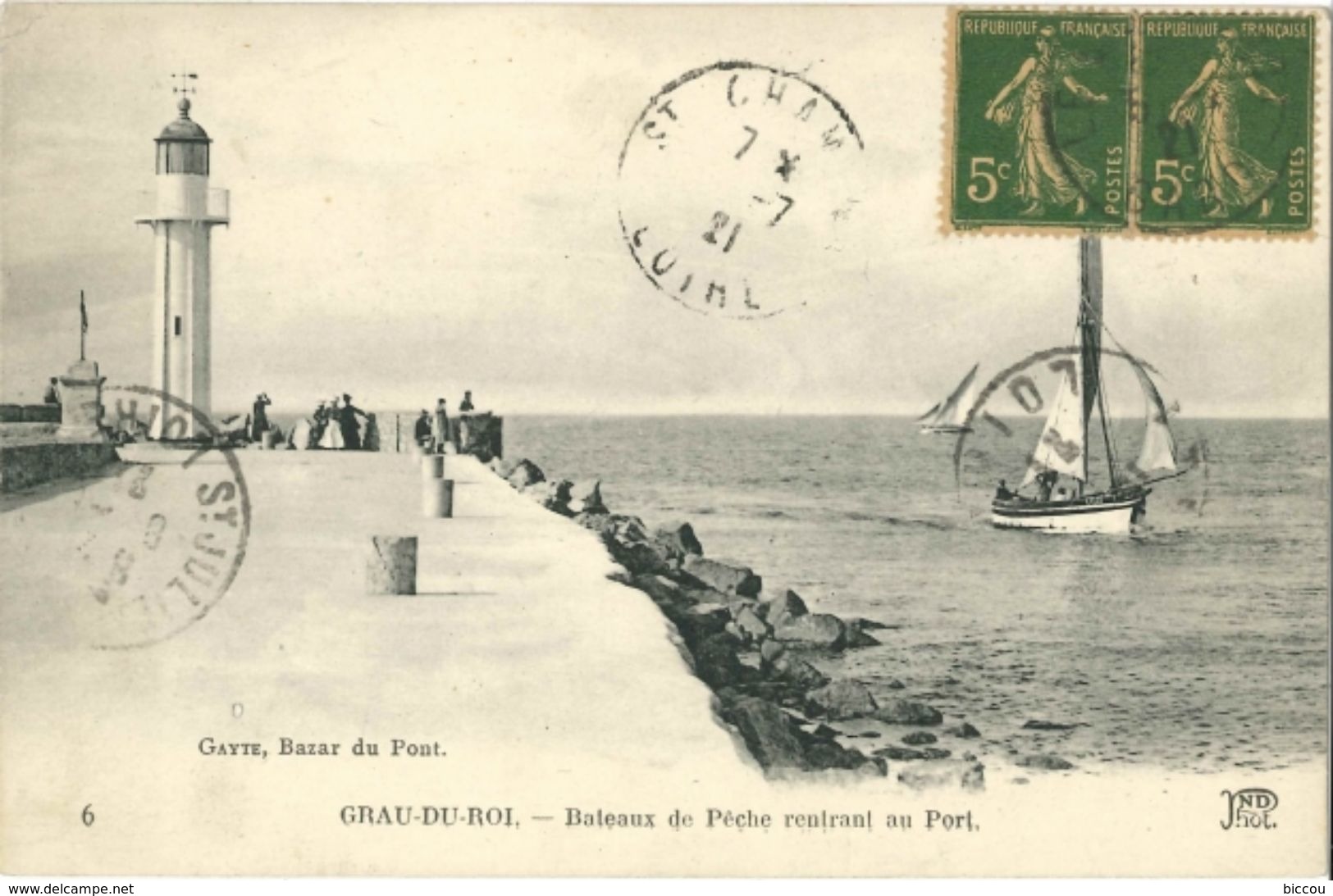CP GRAU DU ROI 30 - 1921 - Bateaux De Pêche Rentrant Au Port - N° 6 - Gayte, Bazar Du Pont - Le Grau-du-Roi