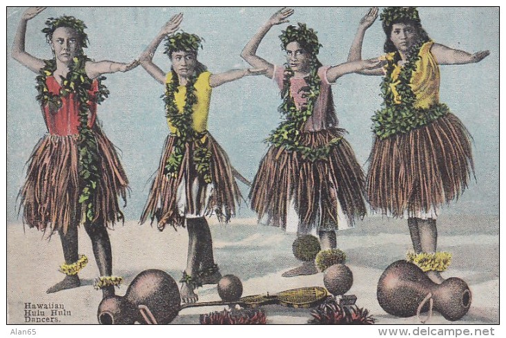 Hawaii Hula Dancers, Musical Instruments, C1900s/10s Vintage Postcard - Autres & Non Classés