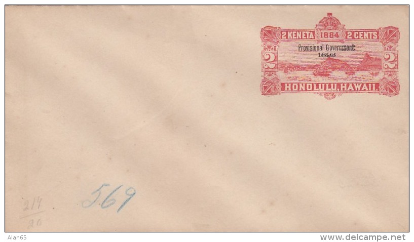 Hawaii Sc#U11 2-cent Envelope Postal Stationery, 1893 Provisional Goverment Overprint Unused Cover - Hawaii