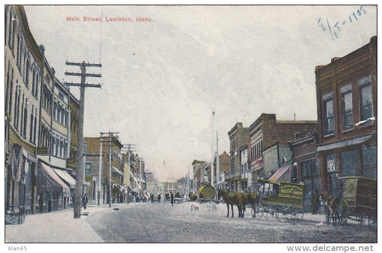 Lewiston Idaho, Main Street Scene Business District, Grocery Bakery Delivery Wagon, C1900s Vintage Postcard - Lewiston