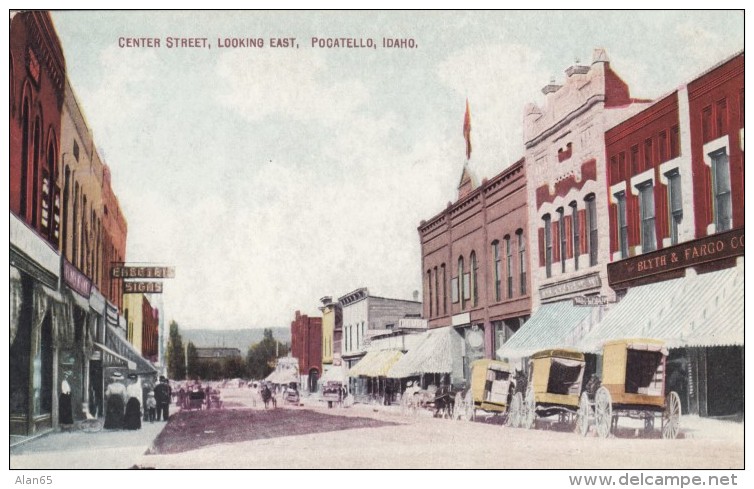 Pocatello Idaho, Center Street Scene, Wagons Business District, C1900s Vintage Postcard - Pocatello