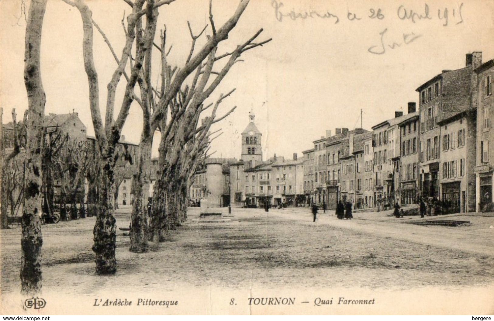 07. CPA TOURNON. Quai Farconnet, église, Commerces, 1915. Série L'ardéche Pittoresque. - Tournon