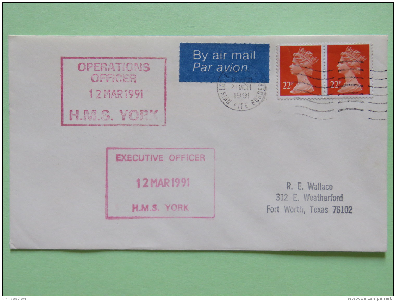 Great Britain 1991 Military Cover From Ship H.M.S. York In Gulf War To Texas USA - Lettres & Documents