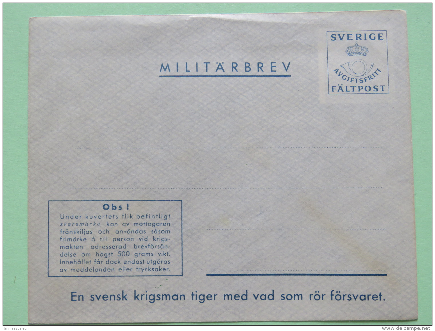 Sweden Unused Military Stationery Cover - Posthorn - Lettres & Documents