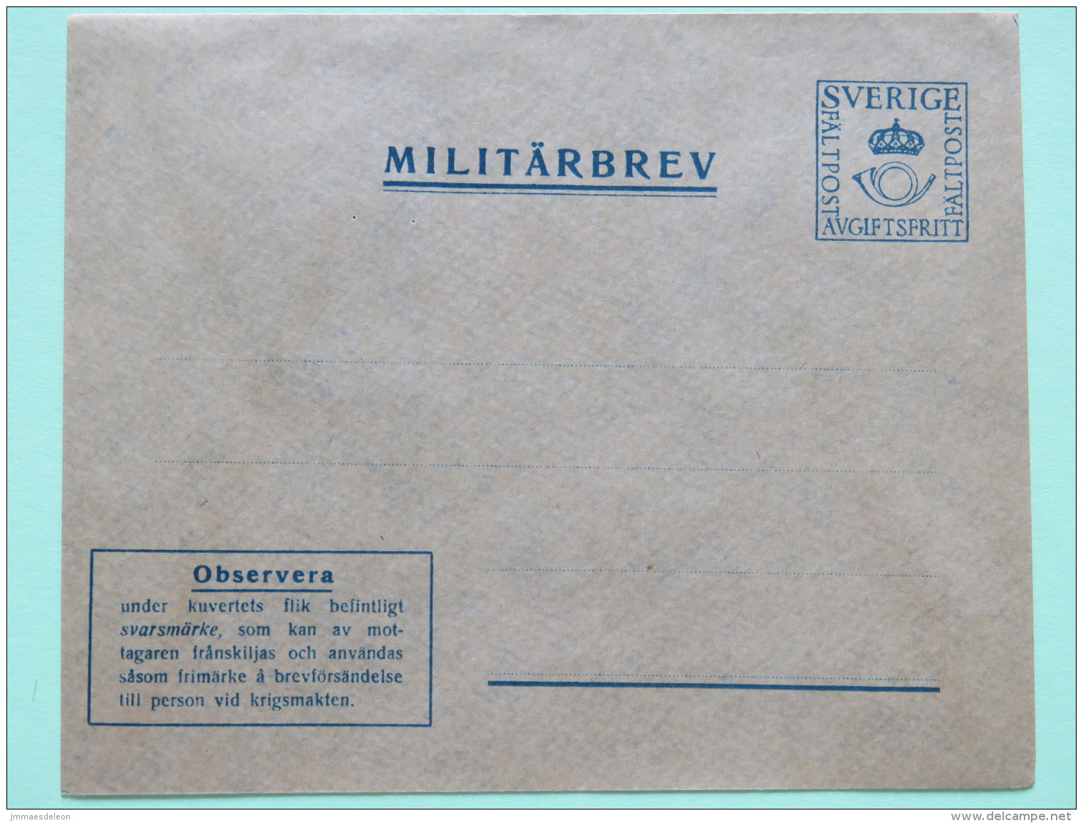 Sweden Unused Military Stationery Cover - Posthorn - Lettres & Documents