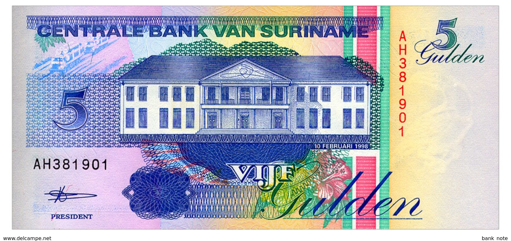 SURINAME 5 GULDEN 1998 Pick 136b Unc - Surinam