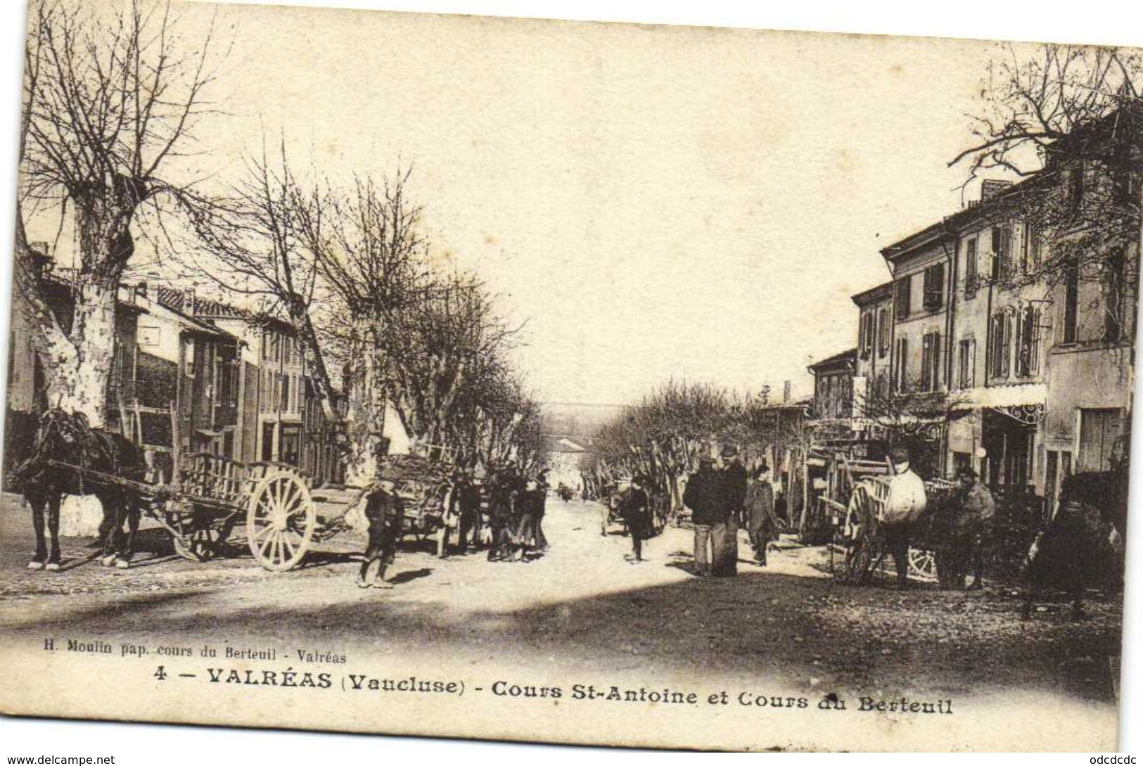 VALREAS (Vaucluse) Cours St Antoine Et Cours Du Berteuil Personnages Attelages RV Cachet 158e Regiment D'Infanterie 27e - Valreas