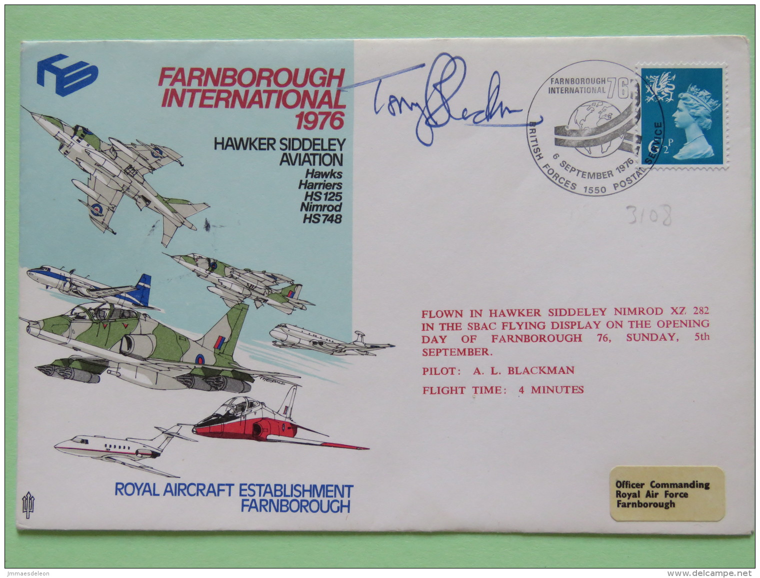 Great Britain 1976 Signed Military Special Cover From Farnborough To U.K. - Plane - Machin - Covers & Documents