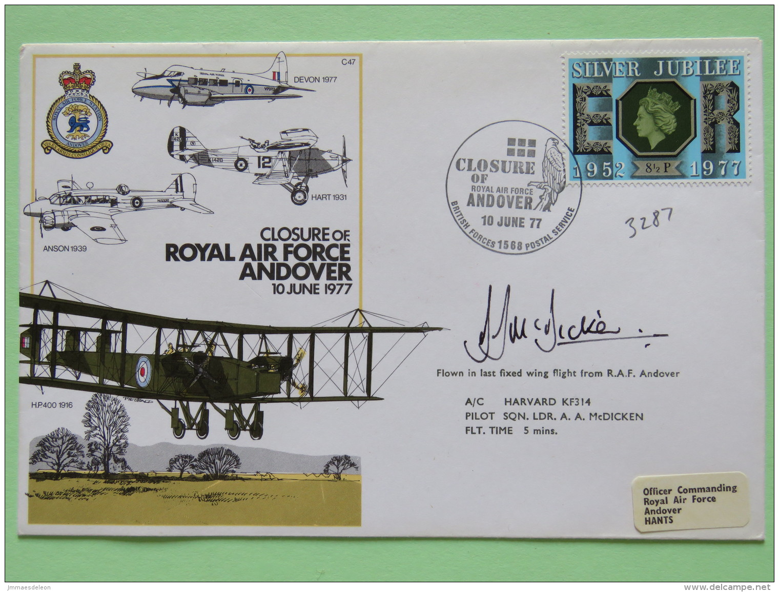 Great Britain 1977 Signed Military Special Cover From Andover To U.K. - Plane - Eagle - Silver Jubilee - Covers & Documents