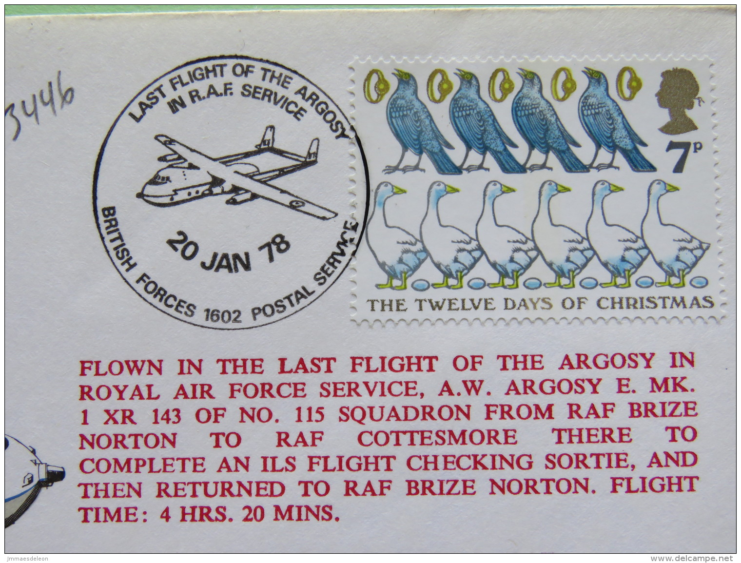 Great Britain 1978 Signed Military Special Cover From Brize Norton To U.K. - Plane - Birds Geese Christmas - Covers & Documents