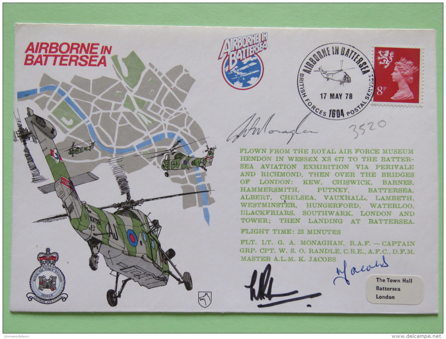 Great Britain 1978 Signed Military Special Cover From Battersea To U.K. - Helicopter - Machin - Lion - Covers & Documents