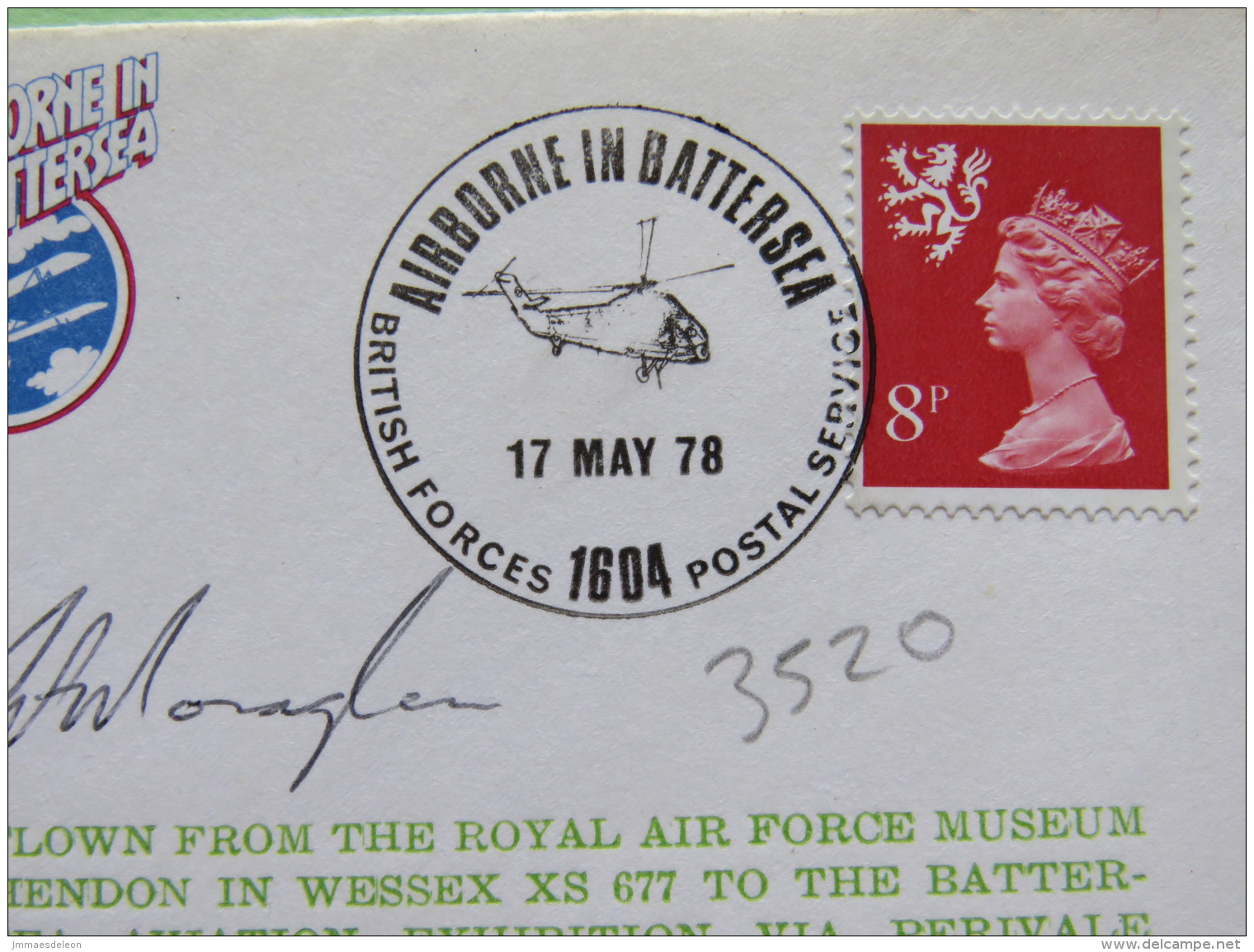 Great Britain 1978 Signed Military Special Cover From Battersea To U.K. - Helicopter - Machin - Lion - Covers & Documents