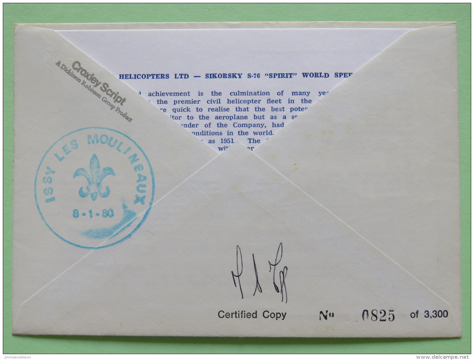 Great Britain 1980 Signed Military Special Cover From London - Paris (Issy Les Moulineaux) To London U.K. - Helicopter - - Covers & Documents