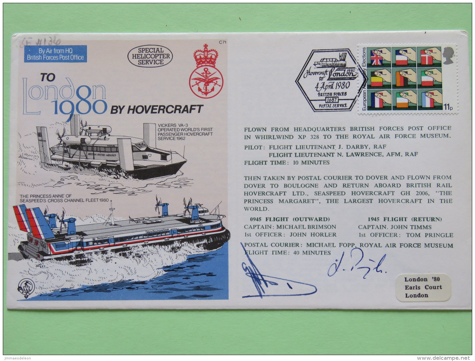 Great Britain 1980 Signed Military Special Cover From Dover - Boulogne - Dover U.K. - Hovercraft Ship - European Communi - Covers & Documents