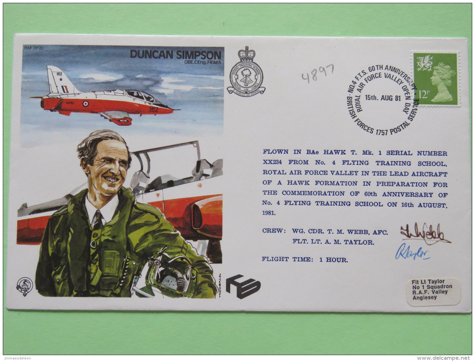 Great Britain 1981 Signed Military Special Cover From RAF Valley To U.K. - Plane - Duncan Simpson - Machin Dragon - Covers & Documents