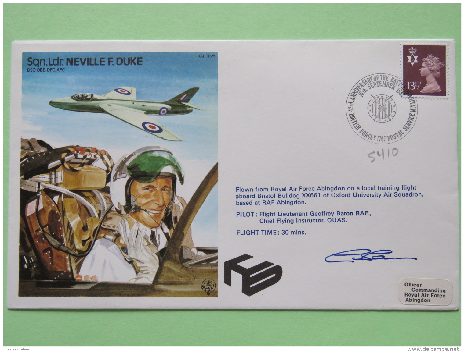 Great Britain 1982 Signed Military Special Cover From RAF Abingdon To U.K. - Plane - Neville F. Duke - Machin Hand - Covers & Documents