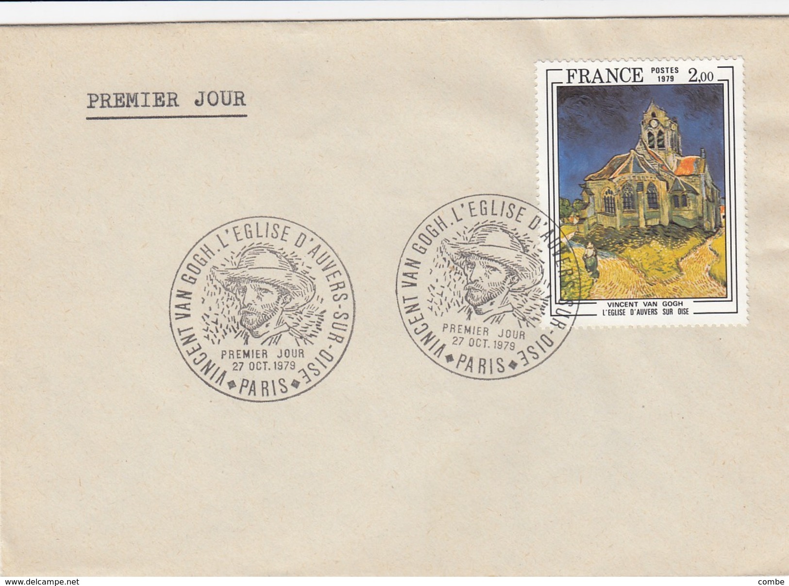 PREMIER JOUR VAN GOGH EGLISE D'AUVERS SUR OISE.  27/1979   N° 2054 SEUL - 1961-....