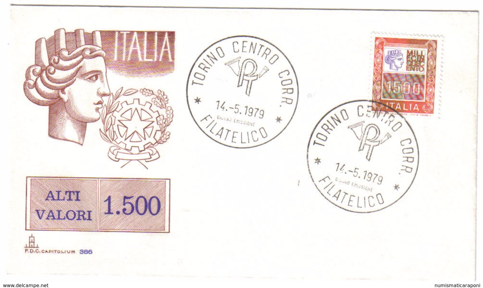 ITALIA ALTI VALORI 1500 LIRE BUSTA PRIMO GIORNO 14 05 1979 C.791 - FDC