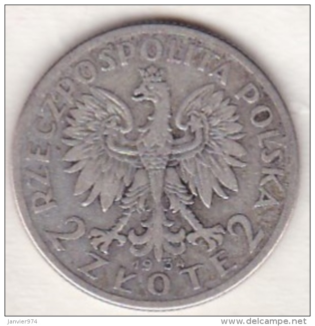 POLOGNE  . 2 ZLOTE 1934. ARGENT - Pologne