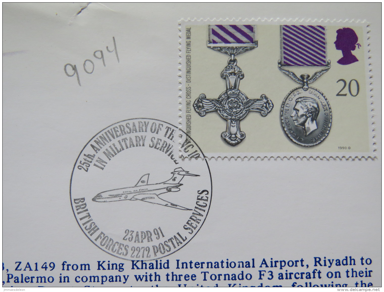 Great Britain 1991 Signed Military Special Cover (Gulf War) From Riyadh Saudi Arabia To Palermo Italia - Plane - Medal S - Brieven En Documenten