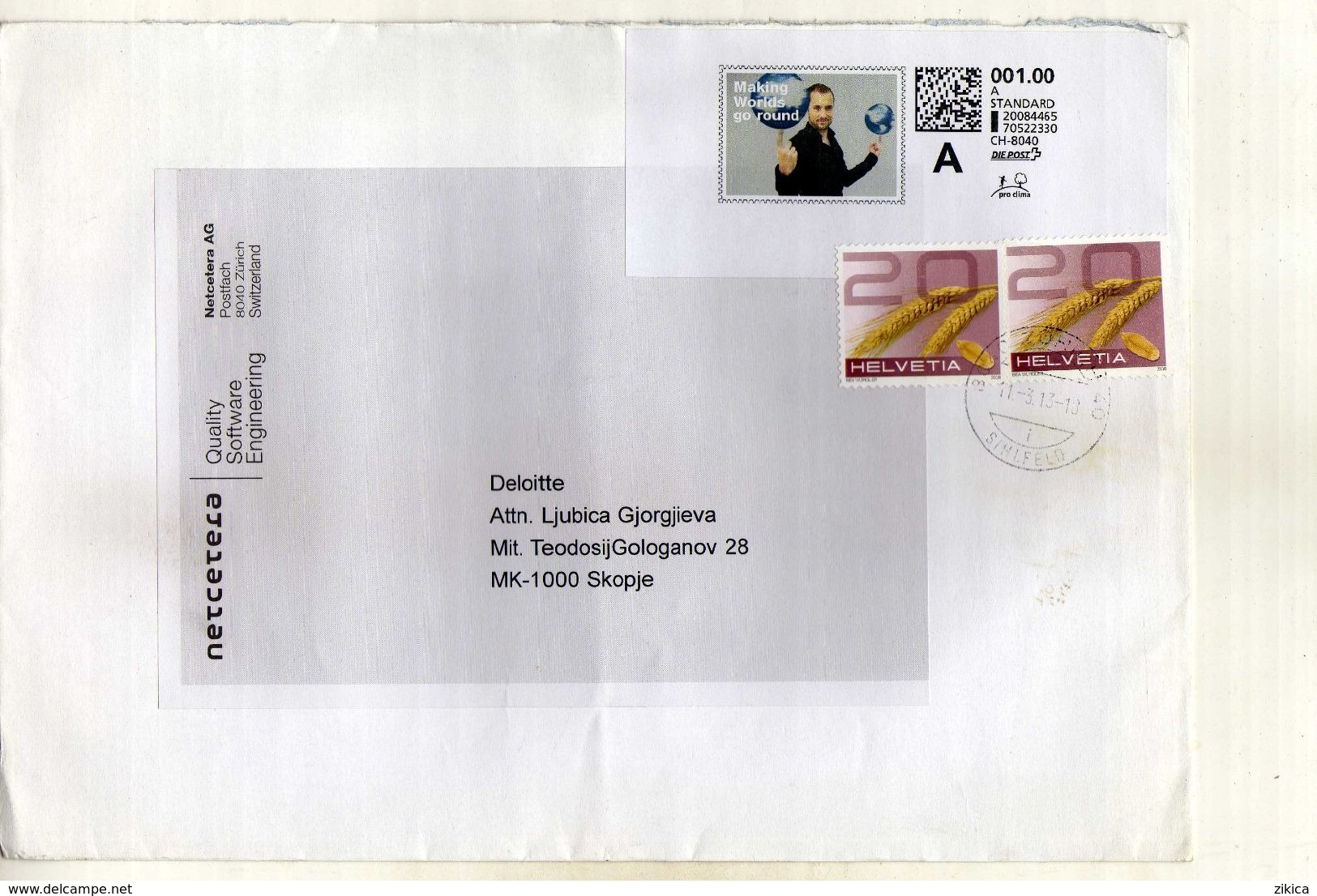 Switzerland ( Big Envelope ) 2013post Label And Nice Stamps Via Macedonia - Brieven En Documenten